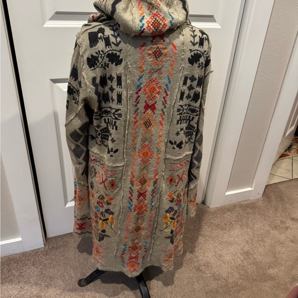 Biya Johnny Was Oatmeal Multicolored Embroidered Duster with hood. Size XS. - Picture 4 of 8